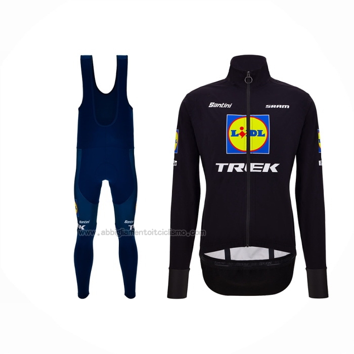 2024 Abbigliamento Ciclismo Lidl Trek Nero Blu Manica Lunga e Salopette